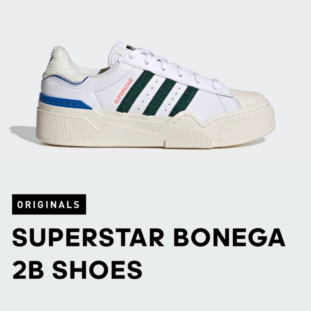 Adidas Superstar Bonega 2B Platform Sneakers White Green Blue Size 6